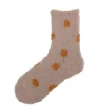 Beige coral fleece thickened plush home sleep socks with brown polka dot pattern design - Light Khaki Polka Dots