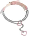Collier choker punk en cuir rose avec doubles chaînes argentées et pendentifs cœur - Style Lariat Cœur en Cuir Rose (款式十一)