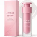 Close-up detail of peptide serum bottle and packaging with transparent gel texture - 30ml