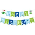 Golf themed blue and green Happy Birthday banner with sports icons for party decor - HAPPY BIRTHDAY Letter Banner