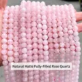 Fili di perle tonde in quarzo rosa naturale satinato per la creazione di gioielli fai da te - 4mm circa 90 pezzi / Perline Sciolte di Quarzo Rosa Polpa Piena Naturale Satinato