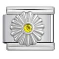 Abalorio de pulsera modular italiana de acero con cristal de girasol amarillo - Margarita Plateada (ICJ873)