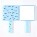 Portable light blue square handheld makeup mirror with cute black eyelash pattern - Translucent Blue