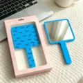 Miroir à main carré bleu pour maquillage avec motif de cils et emballage rose chic - Avec Boîte de Couleur / 9*16cm-0.5cm d'épaisseur / Bleu saphir