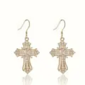 Elegante goudkleurige holle kruis oorbellen met fonkelende witte zirkon-kristallen. - Goud + Wit (Oorbellen)