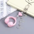 Pink headphone beaded keychain with silver butterfly pendants for bag charm - 3D Headphone Pendant (K5690) / Pink
