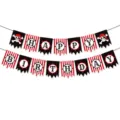 Pirate themed Happy Birthday banner for Halloween party decoration with skull motifs - Letter Banner J-0239-1