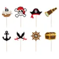 Pirate theme cake topper set with skull, ship and treasure chest for birthday party - Small Cake Toppers J-0239-5