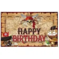 Pirate theme birthday party backdrop banner with treasure map and skull design. - Pirate Theme Backdrop L-00483