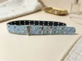 Light blue denim punk belt featuring star grommets and double prong buckle for jeans - Light Blue