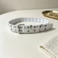 White punk style belt featuring decorative star eyelets and double-prong silver buckle. - White Star Double Buckle Belt / White