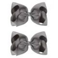 Par de pinzas para el cabello con lazo de cinta de grosgrain gris de seis pulgadas - Gris