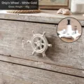 Distressed white and gold ship wheel cabinet handle pull for drawers and wardrobes. - Helm Handle (8943W) / White Gold