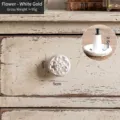 Vintage white gold floral pattern cast iron drawer knob for cabinets, 5cm diameter - Round Hollow Handle (8944W) / White Gold