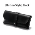 Premium black faux leather sunglasses case with secure button clasp closure for eye protection - Clasp Type Eyeglasses Storage Case / Black