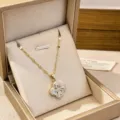 Elegant four-leaf clover pendant necklace with micro-set zircons in a gold gift box - White (Gold Chain-9015)