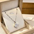 Elegant silver titanium steel necklace featuring a micro-set zircon four-leaf clover - White (Silver Chain-9015)