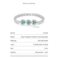 Elegantes herzförmiges Moissanite-Tennisarmband in 14 Karat Gold gefülltem Weißgold - Luxuriöses Herz-Moissanit-Armband / 18cm / Silber-Blauer Moissanit