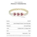 Hochwertiges 14K vergoldetes Moissanit-Tennisarmband mit drei rosa herzförmigen Steinen - Luxuriöses Herz-Moissanit-Armband / 18cm / Gold-Rosaroter Moissanit