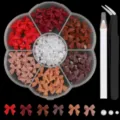 Multicolor 3D bow and pearl nail art charm kit with wax pencil and tweezers - Trending Style 11 (With Tools)