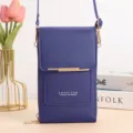 Gedetailleerde weergave van donkerblauwe crossbody telefoontas met goud metaal - Stijl H017 (Met Metalen Balk) / Donkerblauw