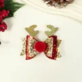 Red and gold glitter reindeer antler bow hair clip Christmas accessory for girls - New Red Gold Antler Fur Ball Bow Style (New Style 2)