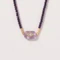 Elegant purple beaded necklace with marquise zircon evil eye pendant in gold finish. - Necklace / Deep purple