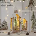 Decorazione da tavolo chiesa casetta di Natale in legno luminosa - Ornamento Chiesa e Renna in Legno Naturale (B73737) / Colore legno naturale