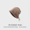 Khaki knitted slouchy beanie featuring a stylish rolled edge and adjustable drawstring - One Size (54-58CM) / Drawstring Regular Version / Khaki