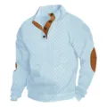 Pull en maille bleu clair pour hommes avec coudières marron et col montant - S / Hauts / Bleu ciel