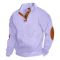 Pull décontracté pour homme en tricot violet clair avec col montant et patchs aux coudes - Mauve Clair