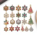 Variety of Christmas enamel alloy charms featuring snowflakes and trees for DIY crafts - Mix of 20 Enamel Christmas Items with Rhinestones (Snowflakes, Trees, etc.) - 1 Each of 20 Styles - 36.25g - SN1869