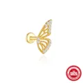 S925 sterling silver gold butterfly cartilage stud earring with cubic zirconia stones - Hollow Butterfly Style (#7) / Gold