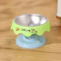 Elevated stainless steel cat bowl featuring green ice cream design and light blue base - Wave Style (Stainless Steel Inner) / Teal