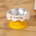 Raised stainless steel cat bowl with yellow dopamine color base for neck protection - Wave Style (Stainless Steel Inner) / Yellow and White