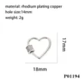 Fermoir à vis en cuivre plaqué rhodium en forme de cœur, micro-pavé, détail 17x18 mm. - Style Coeur (P01194)