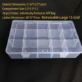 Transparente Kunststoff-Aufbewahrungsbox mit 15 verstellbaren Fächern für Schmuck - Abnehmbar Groß 15 Fächer 27.6x16.5x5.6cm
