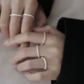 Elegant stackable s925 sterling silver sparkling thin rings worn on model fingers - HK Size 13 / Shimmering Starry Style (922JZ) / Silver