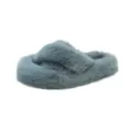 Chaussons moelleux bleu-gris pour femmes avec brides croisées et semelle épaisse - 35 / Bleu