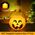 Kleine dekorative Halloween leuchtende Kürbis-Laterne mit LED-Kerze, Größe 9x7cm - Lächelnder Kürbiseimer (2er Pack + Lichter) / Klein (9x7cm)