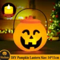 Mittlere leuchtende Halloween-Kürbislaterne mit Griff und LED-Kerze, Größe 14x11cm - Lchelnder Kürbiseimer (Mittel 2 Stk. + LED) / Mittel (14x11cm) x 2 + LED