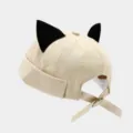 Beige Canvas Docker-Mütze mit niedlichen schwarzen Katzenohren und verstellbarem Gurt - Verstellbar / Beige mit schwarzen Katzenohren