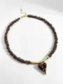 Vintage Maillard coffee beaded necklace with elegant gold lava heart pendant detail - Vintage Beaded Necklace (ZW806) / Coffee