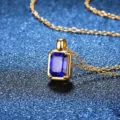 Vintage S925 sterling silver gold-plated necklace with rectangular blue sapphire - Lab-Grown Sapphire / 925 Silver / 5×7MM / Gold