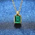 Vintage lab-grown emerald pendant necklace in gold-plated S925 sterling silver finish - 925 Silver / Lab-Grown Zambia Emerald 6×8mm (Gold Color)