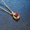 Vintage S925 sterling silver necklace featuring a rectangular red gemstone pendant - 925 Silver / Lab-Grown Ruby 5×7mm (Gold Color)