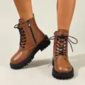 Bottines Martin marron à plateforme vintage avec lacets et fermeture éclair - Marron