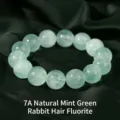 7A grade natural mint green rabbit hair fluorite beaded bracelet for women elegant gift - 7A Natural Mint Green Rabbit Hair Fluorite Bracelet / 8mm Bead / Mint Green