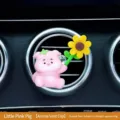 Cartoon pink pig car air vent clip freshener with sunflower, cute interior ornament. - Pink Pig Air Vent Decor (Sitting Style)