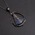 Intricate Virgin Mary religious pendant necklace with blue cubic zirconia stones - Retro Virgin Mary Style (NE08-8) / Black
